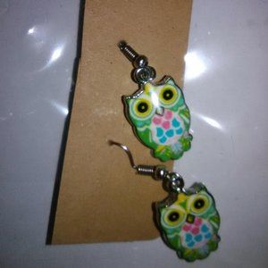 Owl Earrings Green